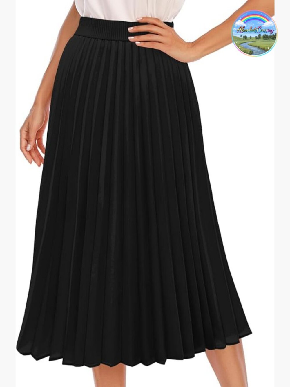 Pleated A-Line Midi Skirt with Elastic High Waist, Lined Chiffon